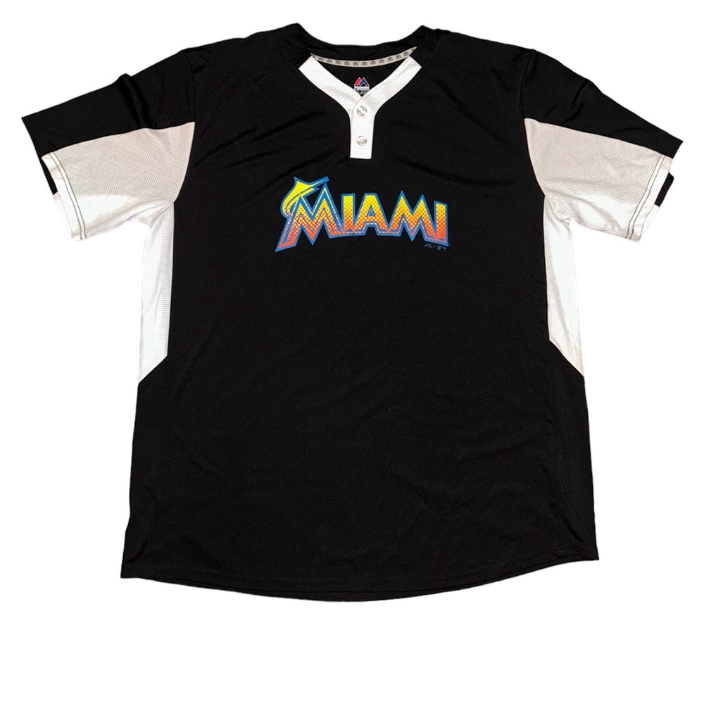 Miami Florida Marlins Black Cool Base Majestic Warm Up Baseball Jersey Size XL
